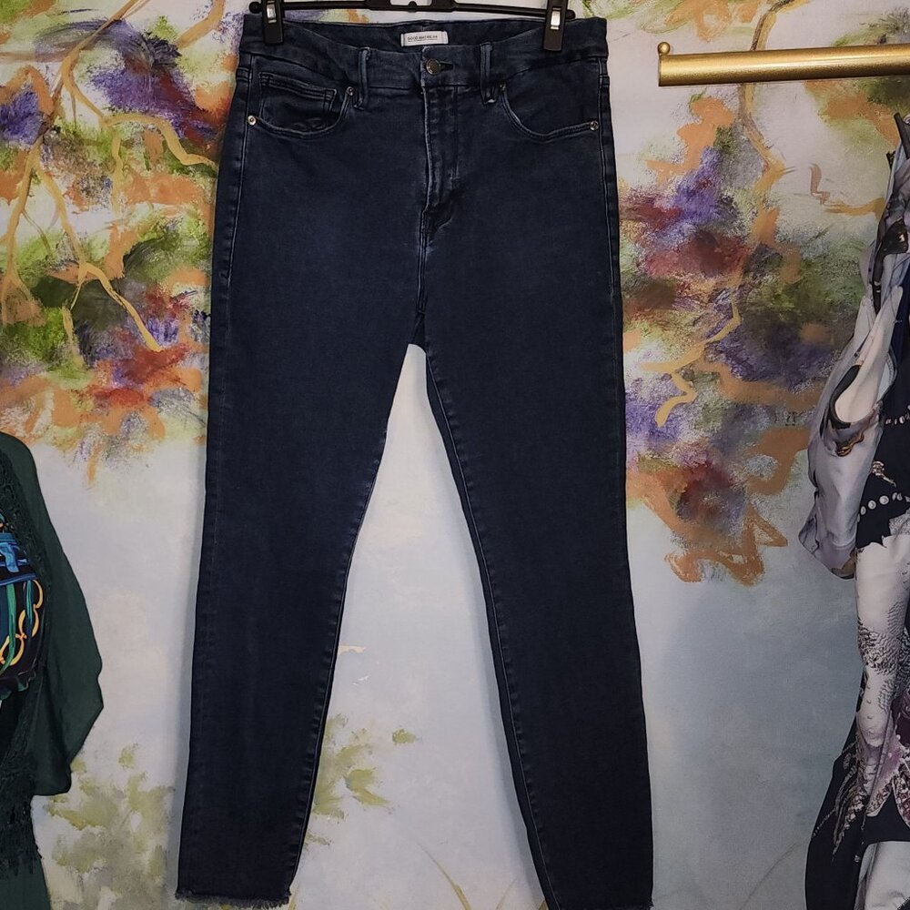 EUC Good American Good Legs Distressed Hem Stretch Jeans